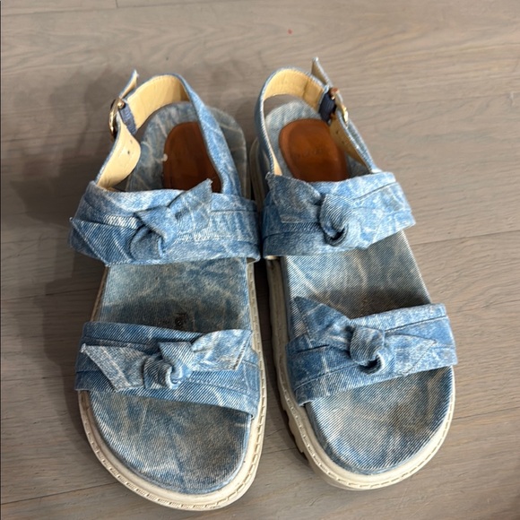 Denim Blue Sandals with Bow Accents size 39 - Picture 3 of 3